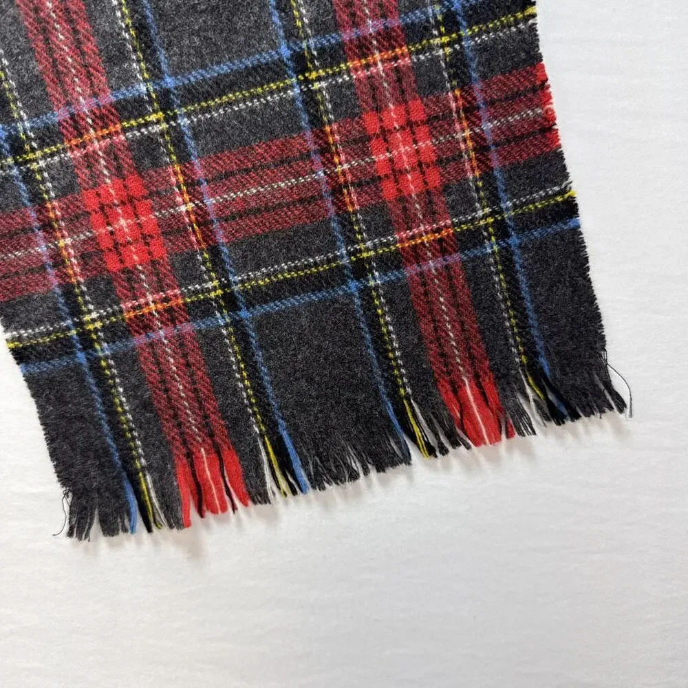 Edinburgh Woollen Mills Vintage‎ Red Gray Tartan Plaid Rectangle Scarf Pure Wool